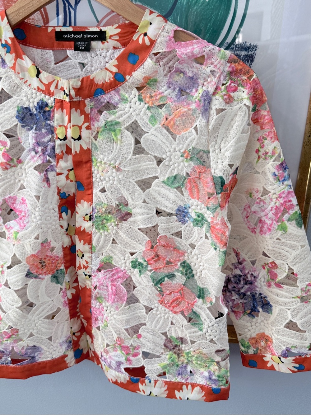 Michael Simon Silk Lace Jacket Petite Medium - Picture 2 of 7